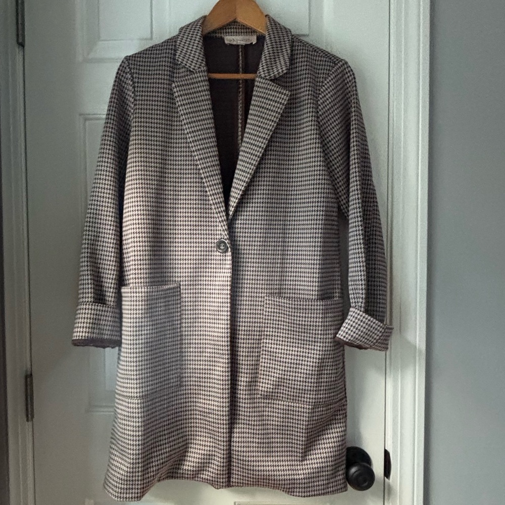 Philosophy Brown Houndstooth Women’s Long Blazer Jacket